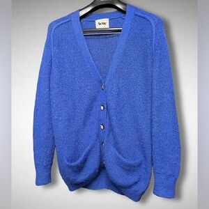 Acne Studios mohair wool blue knitted oversized cardigan with buttoned